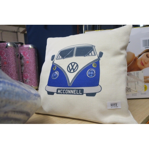 1072 - A VW CUSHION WITH THE NAME MCCONNELL ON NUMBERPLATE