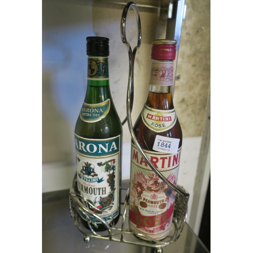 1844 - 2 BOTTLES OF VERMOUTH IN DECORATIVE BOTTLE HOLDER (BALO OVER 18)