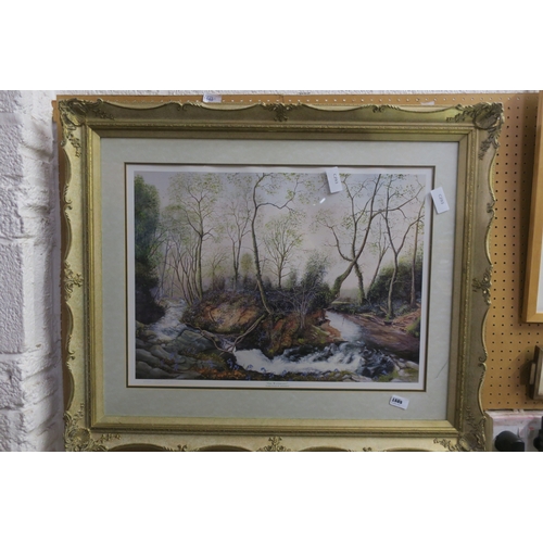 1585 - LARGE FRAMED PRINT - THE WATERFALL (GREYFIELD WOODS) BY ROGER JAMES