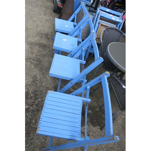 121 - 4 FOLDING PAINTED BLUE GARDEN CHAIRS