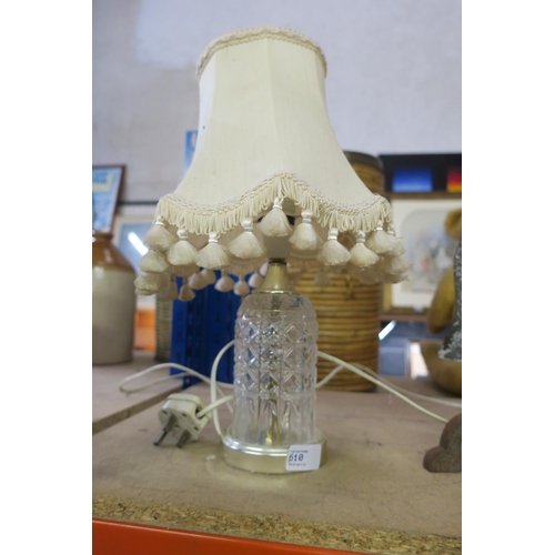 610 - CUT CRYSTAL TABLE LAMP BASE WITH METAL ACCENTS