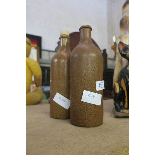 612 - PAIR OF VINTAGE BROWN STONEWARE BOTTLES