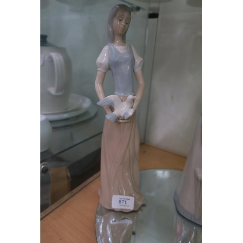 871 - BEAUTIFUL GIRL FIGURINE WITH DOVE , MADE IN SPAIN