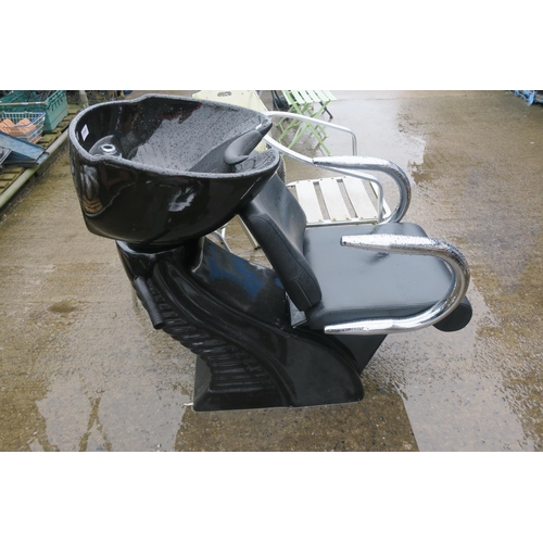 114 - BLACK SALON CHAIR WITH CERAMIC WASHBASIN