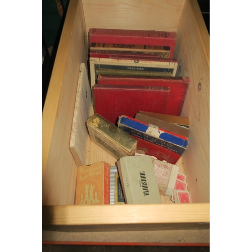 630 - BOX OF ANTIQUE BOOKS AND PLAYING CARDS