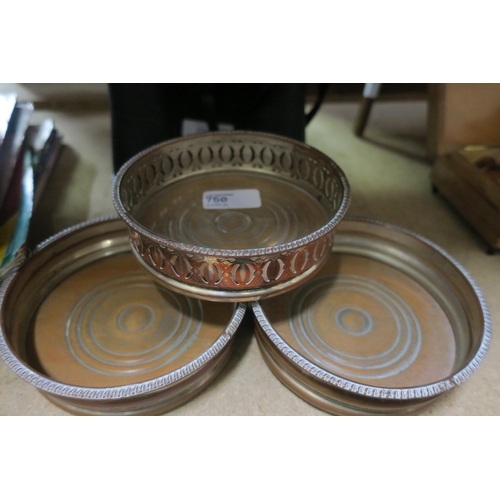 750 - TRIO OF VINTAGE SILVER PLATE WINE COASTERS