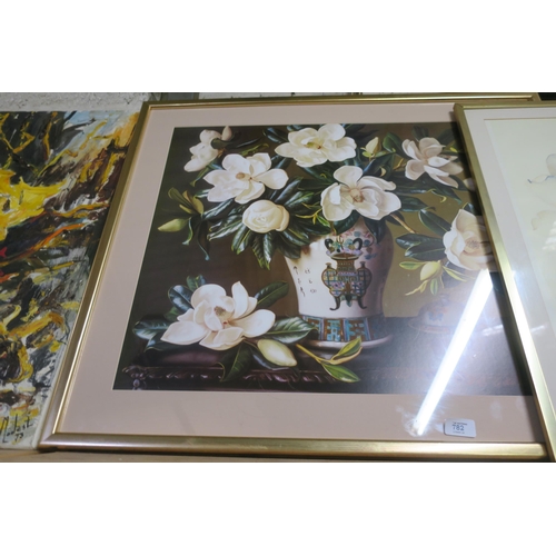 782 - LARGE FRAMED STILL LIFE PRINT - SOUTHERN MAGNOLIAS BY EVAN WILSON