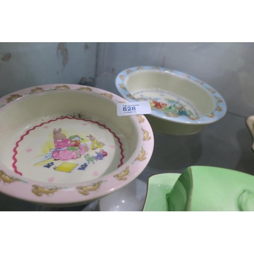 828 - TWO CHILDRENS BOY/GIRL RABBIT DESIGN BOWLS