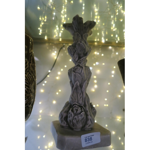 838 - LOVELY TALL GREY ROSE BUD CANDLESTICK