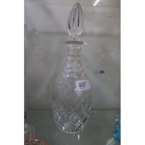 853 - CRYSTAL GLASS DECANTER WITH TEARDROP STOPPER