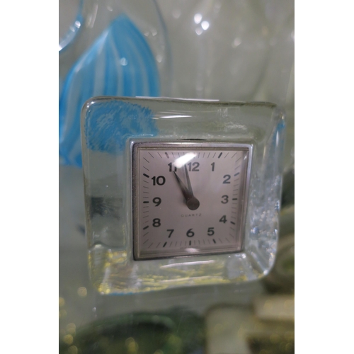 857 - HEAVY GLASS SQUARE CASED CLOCK