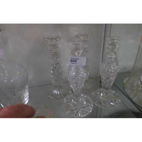 860 - 2 PAIRS OF CLEAR CUT GLASS CRYSTAL CANDLE STICKS