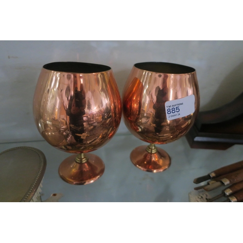 885 - A PAIR OF COPPER COLOURED GOBLETS