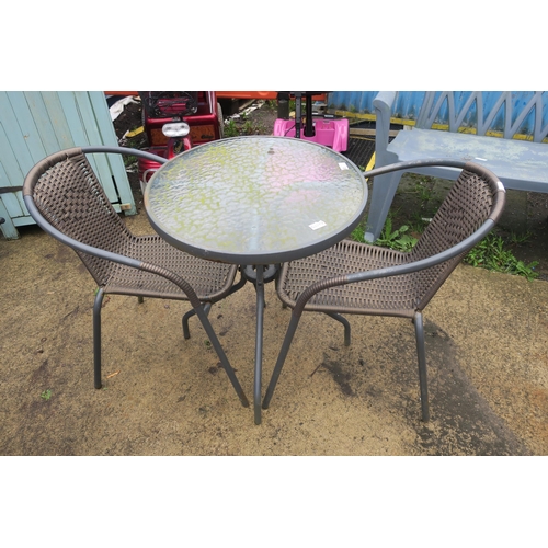 60 - ROUND PATIO TABLE AND 2 CHAIRS