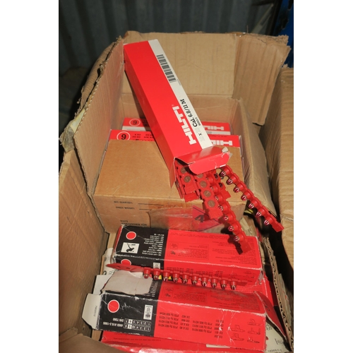 405 - BOX CONTAINING LARGE QUANTITY OF RED POWDER HILTI .27 CALIBRE SHORT CARTRIDGES FOR HILTI GUN APPLICA... 