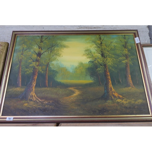 781 - LARGE FRAMED PRINT - FOREST CLEARING BY UNKNOWN ARTIST