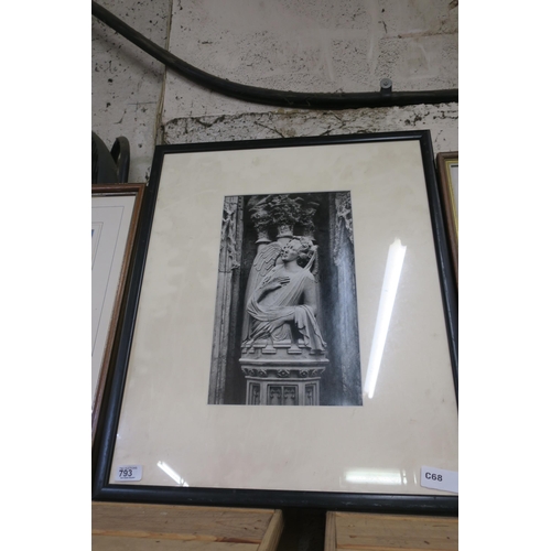 793 - FRAMED PHOTOGRAPHIC PRINT - ANGEL SCULPTURE ARCHITECTURAL DETAIL