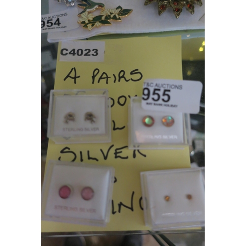 955 - 4 PAIRS OF STERLING SILVER STUD EARRINGS