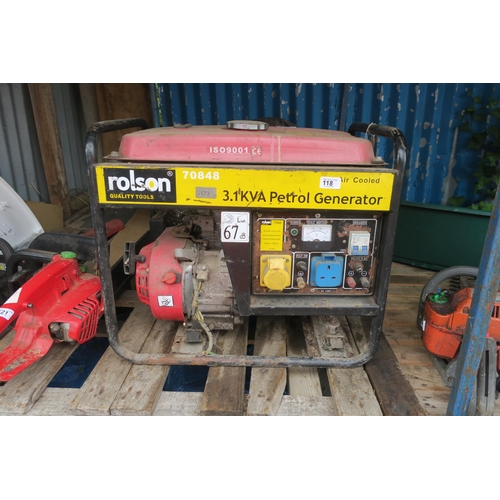 118 - ROLSON PETROL GENERATOR 3.1KVA