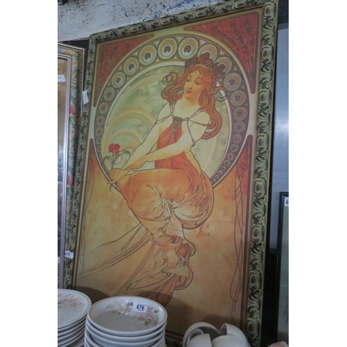 675 - LARGE ICONIC FRAMED ART NOUVEAU PRINT - LILY BY ALPHONSE MUCHA