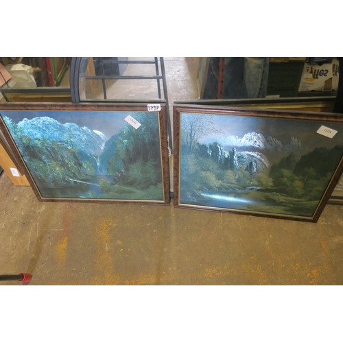 1797 - PAIR OF FRAMED METALLIC PRINTS - MOUNTAIN LAKE BY SUN TIN HEE