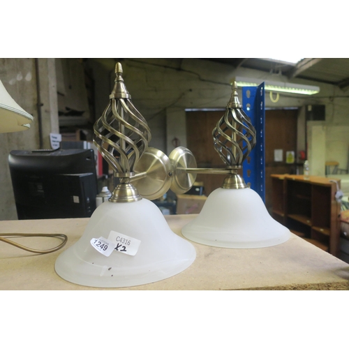 1249 - PAIR OF LOVELY METAL WALL LIGHTS WITH GLASS DOWN LIGHTERS