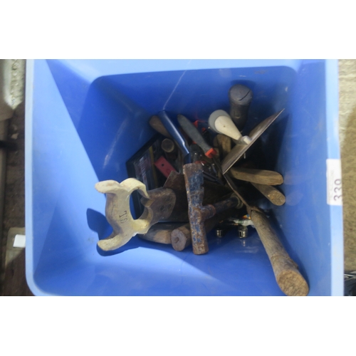 339 - BLUE BIN OF MIXED HAND TOOLS AND BUILDERS TOOLS