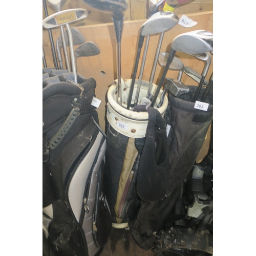 202 - GOLF BAG WITH DONNAY AND PING EYE 2 CLUBS ETC