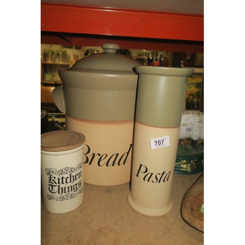 707 - PASTA JAR, UTENSIL JAR AND BREAD BIN