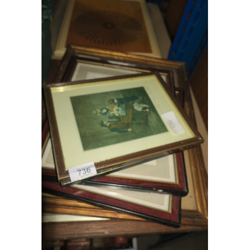 736 - STACK OF VINTAGE AND ANTIQUE PICTURES AND FRAMES