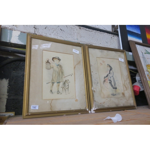 743 - PAIR OF FRAMED ORIGINAL WATERCOLOURS - VICTORIAN CHARACTER STUDIES - DATED 1916