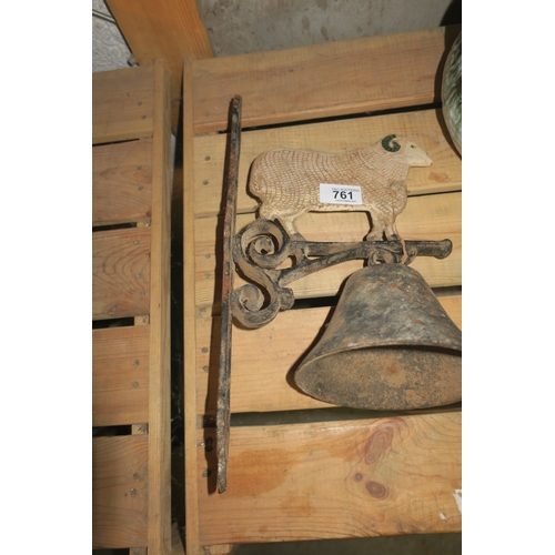 761 - VINTAGE CAST IRON WALL-HUNG BELL - SHEEP MOTIF