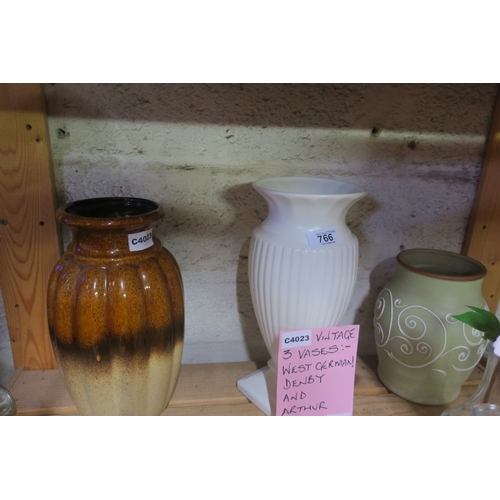 766 - THREE VINTAGE VASES - WEST GERMAN, DENBY AND ARTHUR WOOD