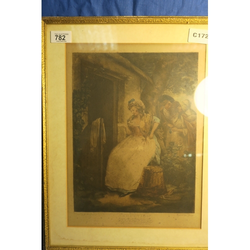 782 - RARE FRAMED ANTIQUE ETCHING PRINT - THE SEDUCTION BY MORLAND