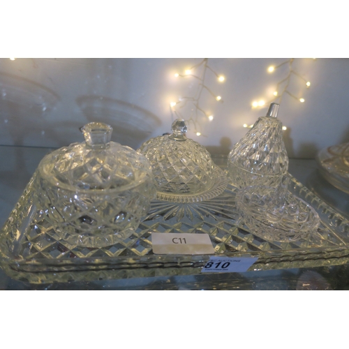 810 - VINTAGE GLASS DRESSING TABLE SET