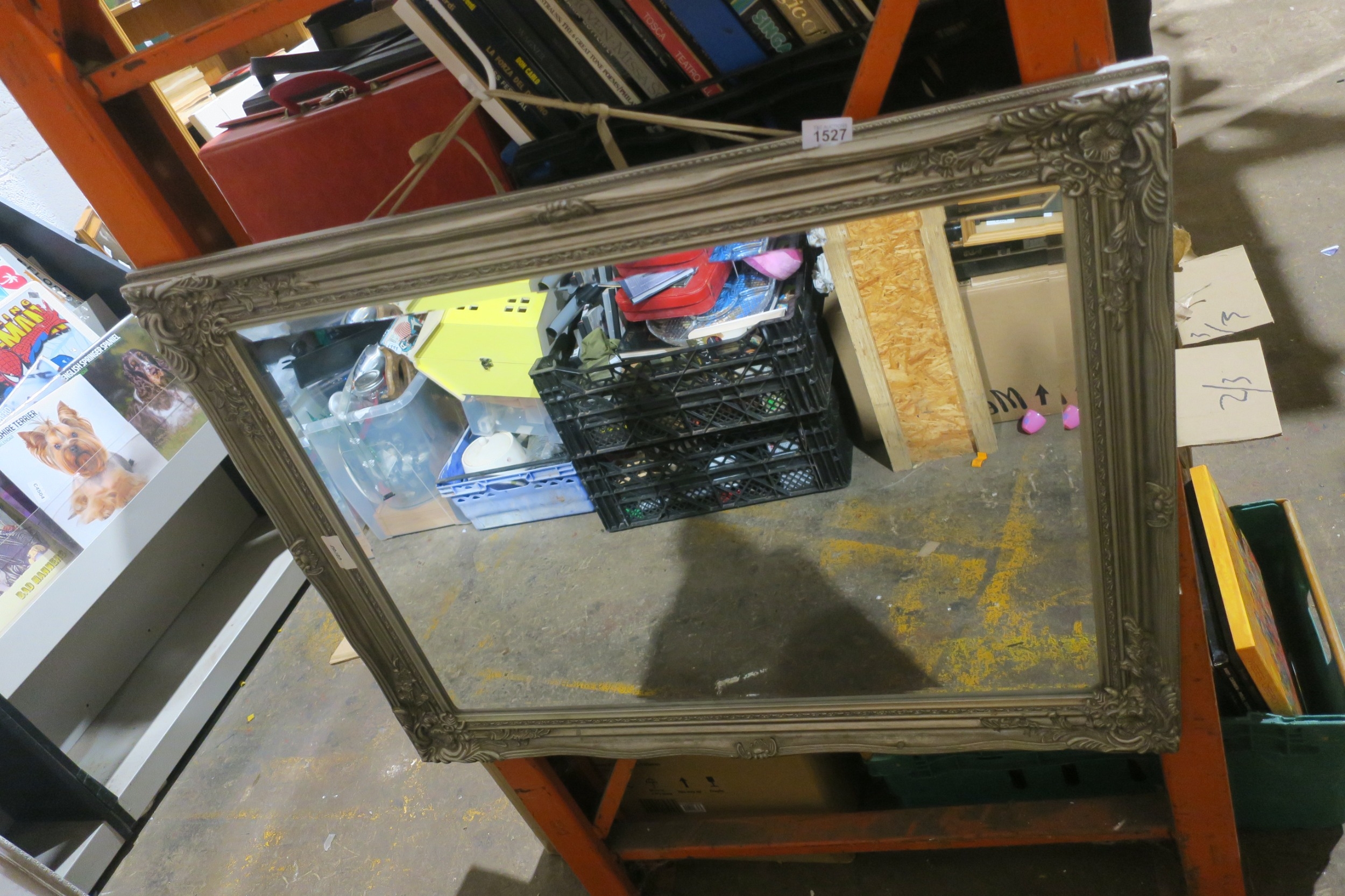 BEVELED EDGE WALL MIRROR IN ORNATE FRAME