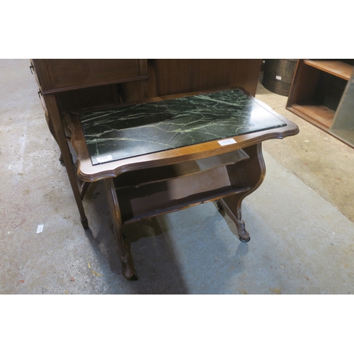 518 - VINTAGE MAGAZINE SIDE-TABLE WITH SOLID GREEN MARBLE TOP