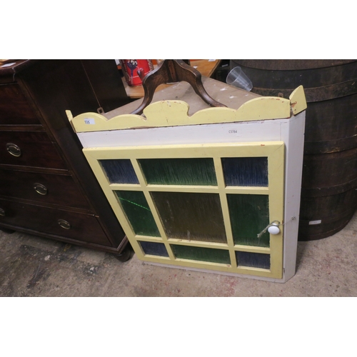 535 - VINTAGE CORNER CUPBOARD UNIT - COLOURED FROSTED GLASS DOOR