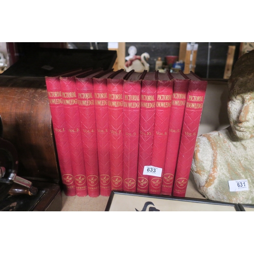 633 - 10 VOLUME HARDBOUND VINTAGE BOOK SET - PICTORIAL KNOWLEDGE BY NEWNES PUBLISHING