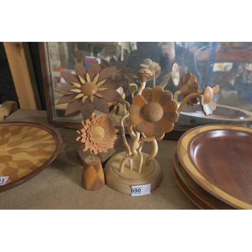 690 - COLLECTION OF CARVED WOODEN FLOWERS - HAND CRAFTED FROM RECLAIMED WOOD FROM WELLS CATHEDRAL