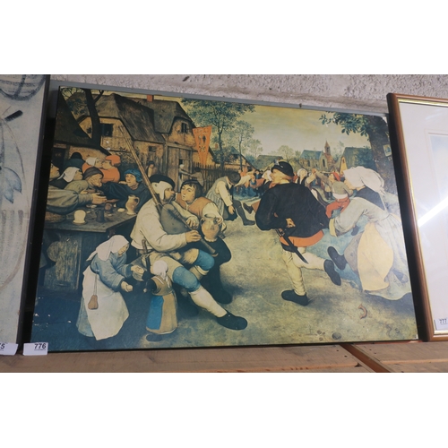 776 - LARGE PRINT ON BOARD - THE PEASANT DANCE BY PIETER BRUEGHEL