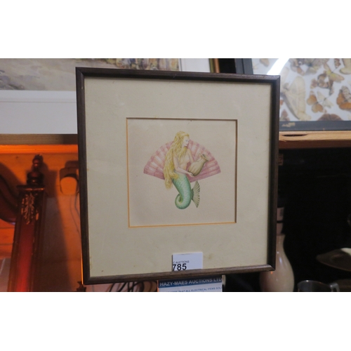 785 - FRAME ORIGINAL WATERCOLOR - MERMAID WITH AMPHORA BY UNKNOWN ARTIST