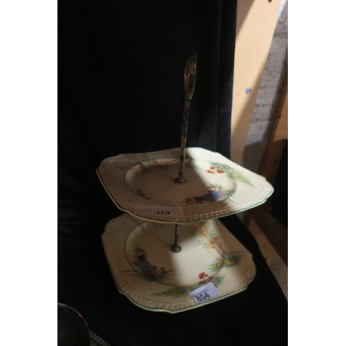 804 - VINTAGE BURGESWARE TWO-TIER CERAMIC CAKE STAND