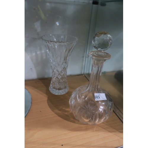 885 - CRYSTAL VASE AND DECANTER