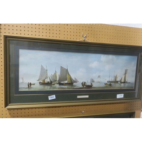 1463 - FRAMED FINE ART PRINT - FISHING SMACKS BECALMED NEAR A SHORE BY CHARLES BROOKING