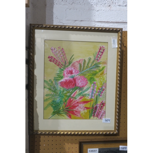 1471 - FRAMED ORIGINAL ACRYLIC - FLORAL DISPLAY BY UNKNOWN ARTIST