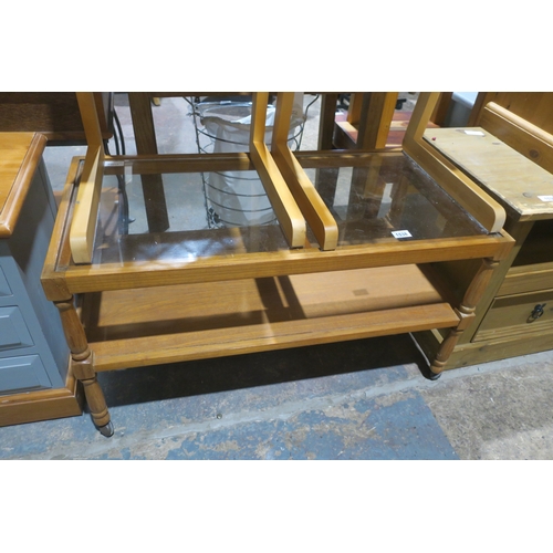 1538 - MID-CENTURY TEAK GLASS TOPPED COFFEE TABLE