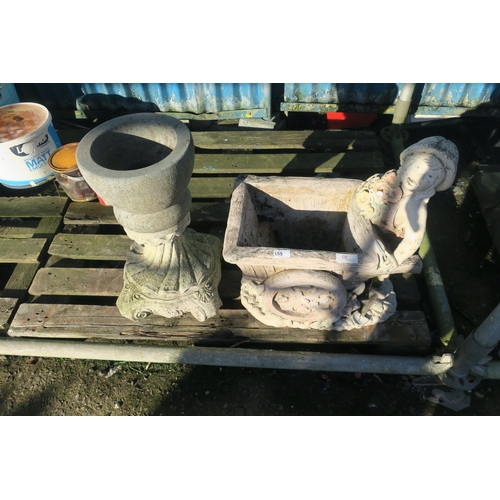 155 - CONCRETE CART WHEELBARROW PLANTER AND PEDESTAL