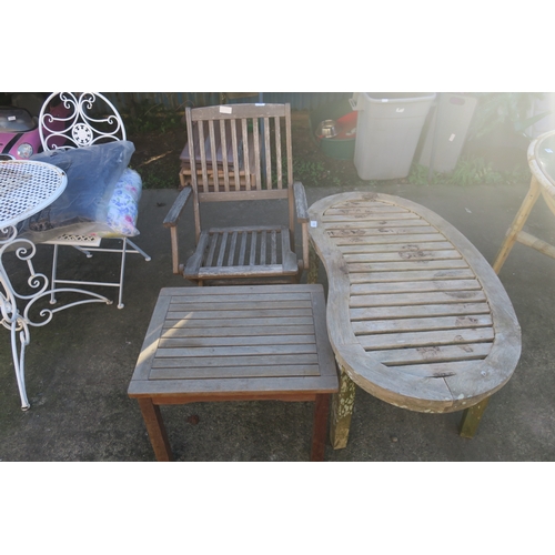 42 - HARD WOOD KIDNEY SHAPED TABLE, CHAIR AND SMALL TABLE