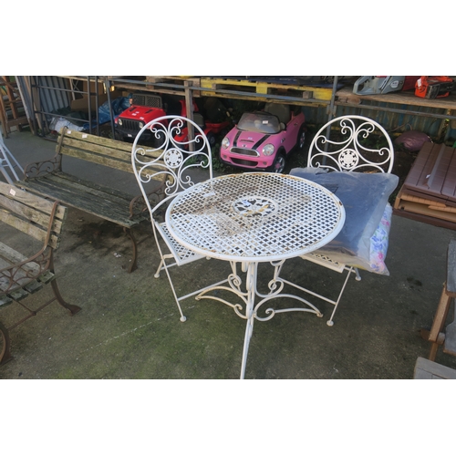 43 - METAL BISTRO SET WITH CUSHIONS